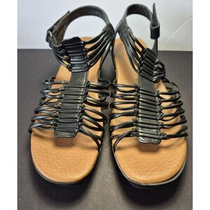 Baretraps Kendra wedged black open toe sandals adjustable sz 9.5
